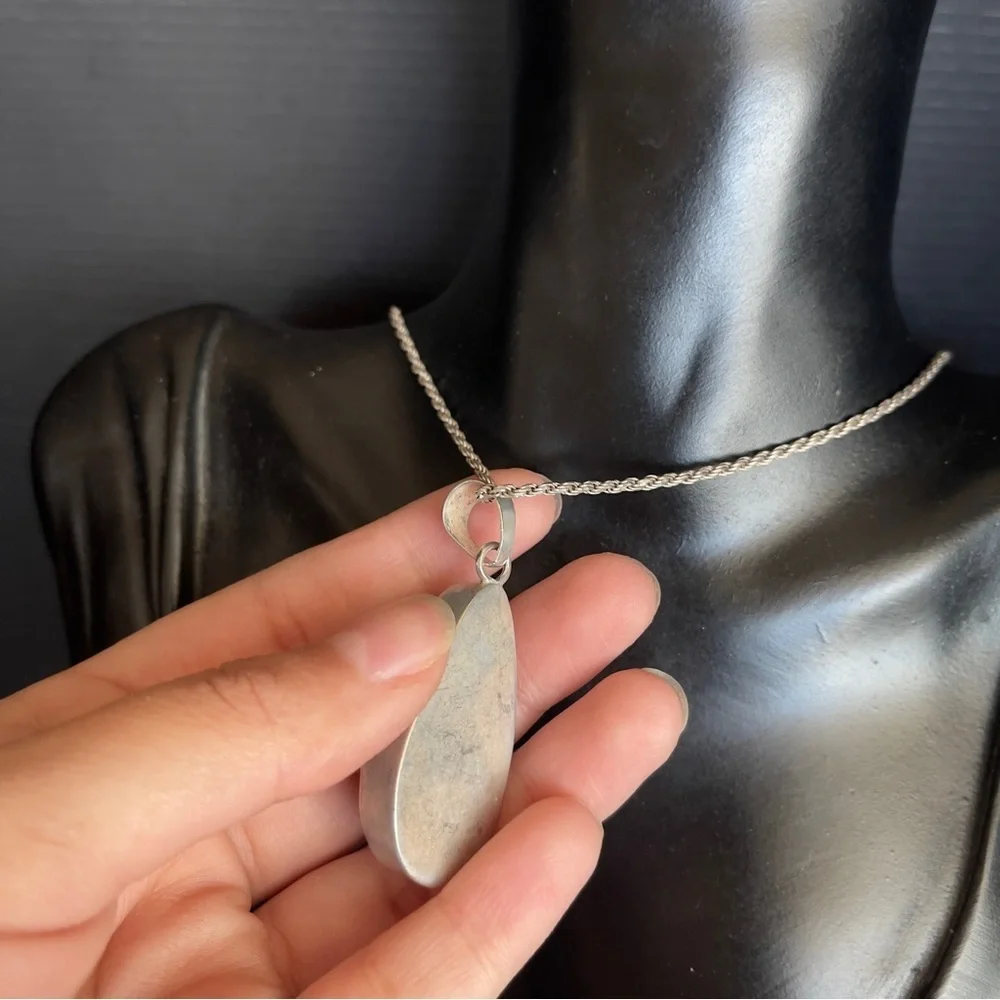 Very heavy Sterling silver larimar 20 inch necklace 2 inch pendant